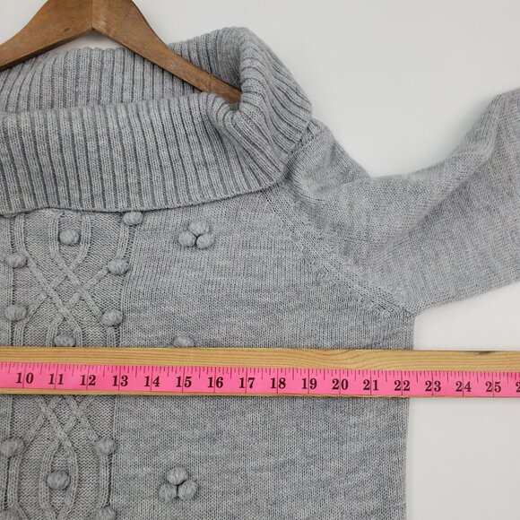 Womens 1X Gray Knit Bobble Sweater Pullover Off Shoulder Slouchy Collar Winter - Picture 13 of 15